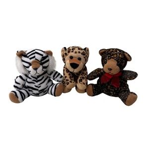 GAC Plush In A Rush Stuffed Animal Lot Tiger Leopard Bear Vintage Kids Toy 6 in